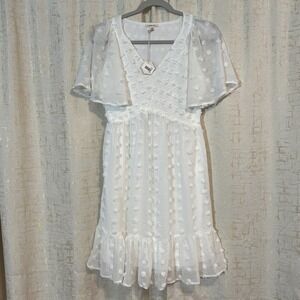 Jodifl Swiss Dot Mini Dress Women Small White NEW Smocked Flutter Sleeve H8499-W